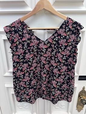 LOFT Black Floral Blouse - Size MEDIUM